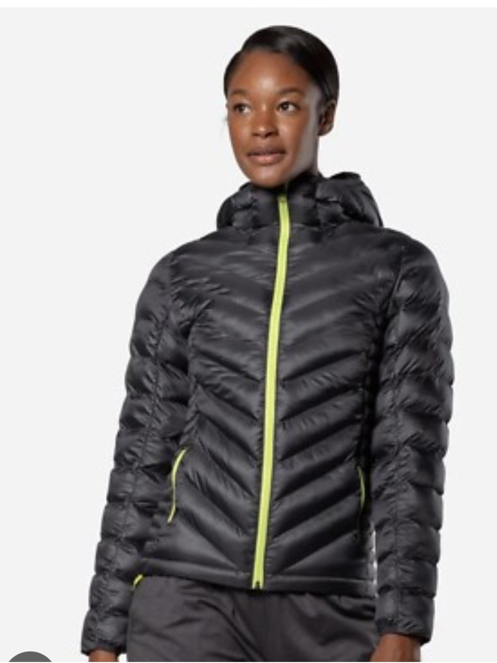 Women’s Black Hooded Puffer Jacket with Neon Trim